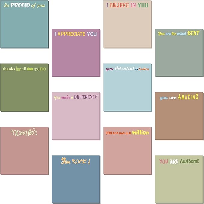 Yinder 24 Pcs Inspirational Sticky Notes Thank You Gift Motivational Sticky Note Pad Employee Appreciation Gift Bulk for Staff Coworker Teacher Nurse Office Groups 3 x 3'' (Thank You,Morandi Color)