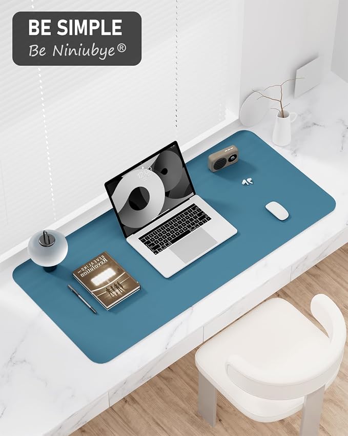 Desk Pad, 30" x 14" PU Leather Non-Slip Desk Mat Large Mouse Pad for Desktop, Waterproof Laptop Computer Writing Mat for Office, Home, Work, Gaming, Dark Blue