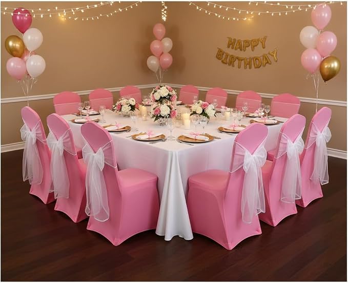 Spandex Dining Chair Cover Covers Slipcover for Wedding Banquet (Light Pink)