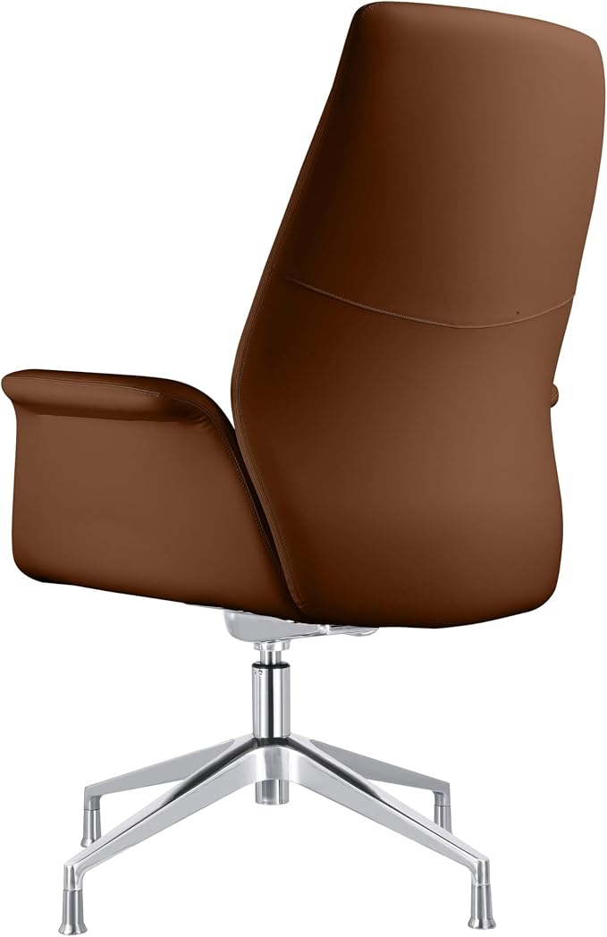 LeisureMod Mid-Century Modern Swivel Office Chair, Adjustable Height with Faux Leather Seat and Aluminum Frame, Dark Brown