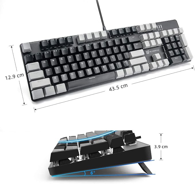 Merdia 104 Keys Full Size Mechanical PC Gaming Keyboard | Hot Swappable LED Backlit Light Up Wired Mechanical Computer Keyboards | Brown Switch US Layout Black & Grey Keycaps Keyboard for Gaming