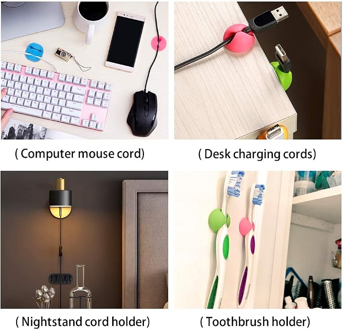 Shintop 6pcs Self-Adhesive Cable Clips for Computer, Electrical, Charging | Colorful Cord Holders, Desk Wire Clips for Nightstand Cord, Holds Cords in Place for Easy Access