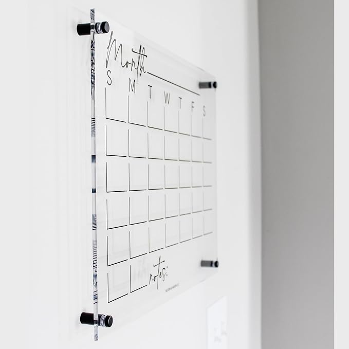 Premium Acrylic Calendar for Wall (16.75” x 13.25” x 1/4”) Acrylic Family Wall Calendar, Clear Calendar for Wall, Calendar Dry Erase Board for Wall, Home, Office, or Family Command Center