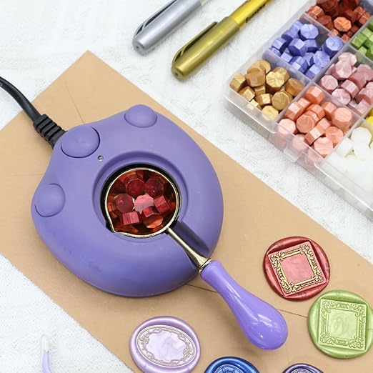 Frame Wax Seal Stemp Kit with 24 Colors Wax Seal Beads 624pcs, Electric WaxSeal Warmer, 3D Embossed Frame WaxSealStamp, Sealing WaxSpoon, WaxSeal Pen, Tweezer,WaxSeal Stamp kit (24B)
