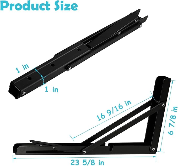 CLT CLETING 24" Black Folding Shelf Brackets Max. Load 440 lb, Heavy Duty DIY Wall Mounted Shelf Bracket Space Saving for Table Work Bench, Pack of 2
