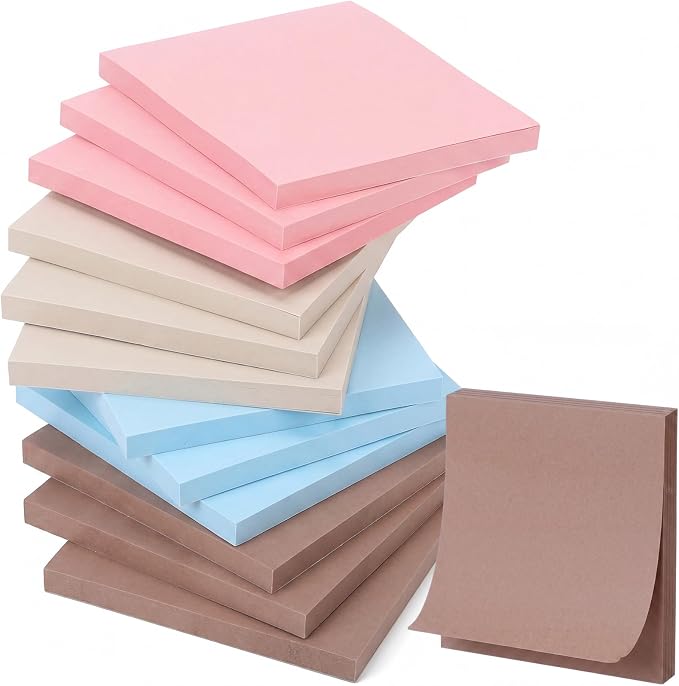 Thenshop 12 Pads Earth Tone Sticky Notes 3''x3'', Self Stick Notes Pads Earth Tone Office Supplies, Vintage Aesthetic School Accessories 50 Sheets/pad