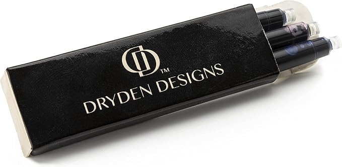 Dryden Designs Fountain Pen - Medium Nib and Fine Nib | Includes Luxury Box, 6 Ink Cartridges - 3 Black 3 Blue and Ink Refill Converter - Intense Black