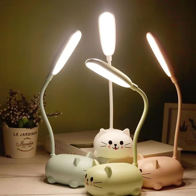 LED Desk Lamp for Kids,Mini Cat Night Light,Cute Cat Foldable USB Rechargeable Reading Light Bedroom Children's Bedside Study (Green)
