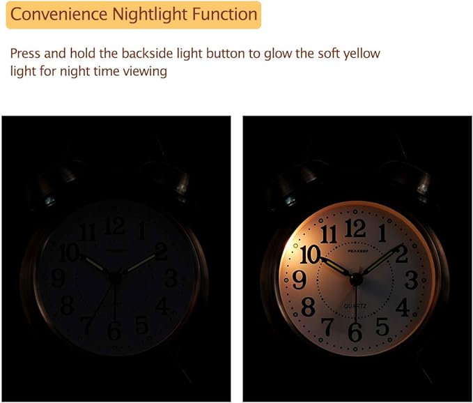 Peakeep Retro 4.5 inches Battery Operated Twin Bell Loud Alarm Clock | for Heavy Sleepers Adults, Old Fashioned Back to 80’s for Bedroom Desk Living Room Kids' Room Decoration (In-Bronze)