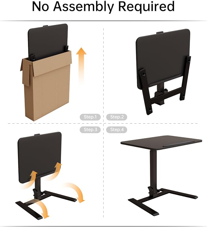 alawooder 25 Inch Mobile Folding Desk - No Assembly, Pneumatic Sit-Stand, 29-42" Height Adjustable Rolling Laptop Desk with Hidden Wheels, 0-90° Tilt Top for Home Office, Craft & Study