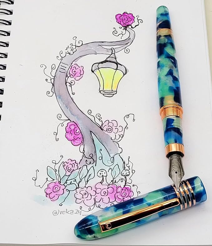 Monteverde USA Blue Mountain Fountain Pen, Stub JoWo Nib, Blue Acrylic Resin, Polished Chrome Trim, Luxury Gift Box Included
