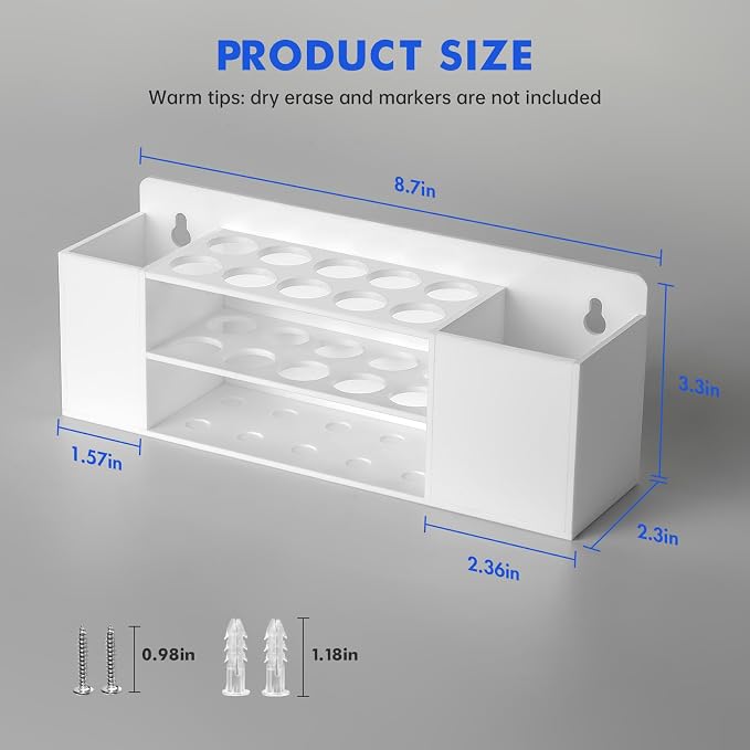 Magnetic Dry Erase Marker Holder for Whiteboard, Wall Mount Pen Holder for Refrigerator, Clear Pencil Holder for Fridge, Strong Magnet Locker Organizer for Classroom(White)