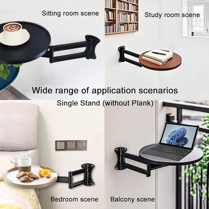 Floating Nightstand Rotatable Brackets,Small Round Side Tabl Folding Brackets,Mini Coffee Table Extensible Hinges,Bathtub Side Table Bracket,Suitable for DIY As Sofa Side Table,Over Bed Table