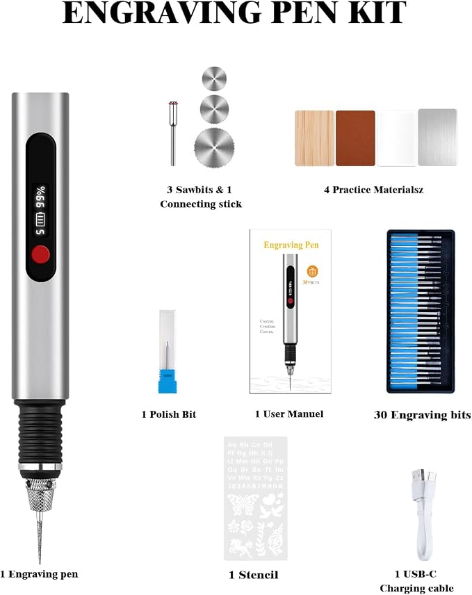 Cordless Engraving Pen for Metal Wood Glass Plastic, Engraving Tool 44Kits, 5 Speeds Up to 30000RPM, 500mAh USB Rechargeable Engraver Kit Craft Gifts for Teens Adults Beginner with Guide Book (Metal)
