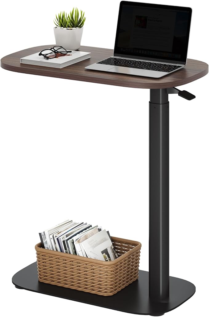 SANODESK 24''Standing Desk Pneumatic Height Adjustable Mobile Overbed Table | Desk Laptop Desk,Bedside Table,Computer Cart for Home Office Computer Workstations Small Spaces,23.6"W x 13.8"D,Black Walnut