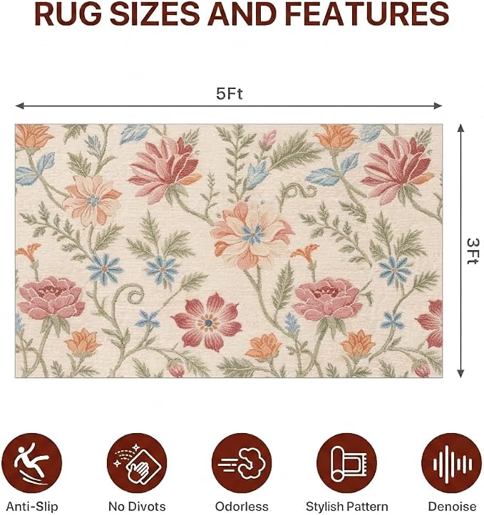 36"x60" Office Chair Mat for Hardwood Tile Floor, Under Desk Carpet Protector for Rolling Computer Chair Mat, Machine Washable Area Rug, Anti-Slip 1/5" Thick Low Pile Thin Vinyl Floor Mat, Blush Cream