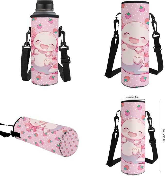WELLFLYHOM 6-11 Kid Cute Axolotl 4 In 1 Bookbag Set, Pink 17 Inch Strawberry Backpack with Lunch Box for Girls, Back to School Supplies for Elementary Students, Mochila Para Niñas