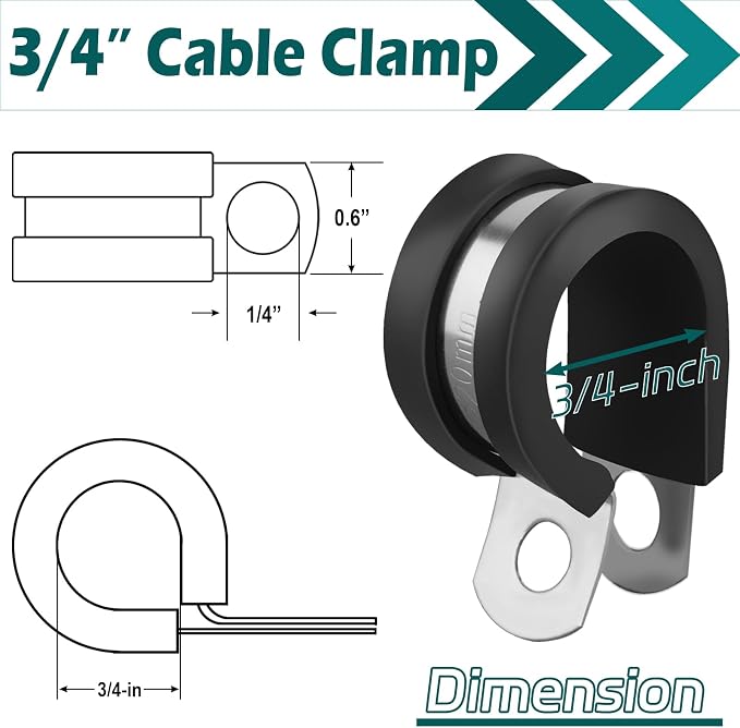 3/4 Inch Stainless Steel Cable Clamps, 8 Pack Heavy Duty Magnetic Pipe Clips, Rubber Cushioned Insulated Clamps, Magnetic R Shape Clamp Holder for Pipe, Wire, Cord, Tube, Loop Installation