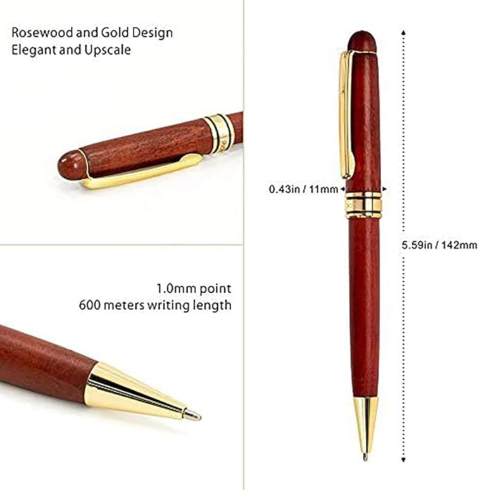 Cambond Wood Ballpoint Pens Gift Set - Luxury Wooden Pens for Men Women Journaling Executive Office, 1.0 mm Medium Point Black Ink, Retractable Twist Writing Pen with Box, 3 Pens with 3 Refills