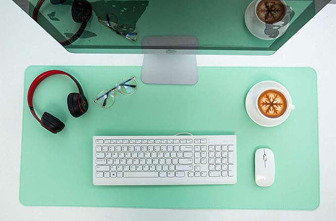 SUJAYU Dual Sided PU Leather Desk Pad, Mouse Pad, Office Desk Mat, Non-Slip Laptop Desk Pad, Waterproof Desk Writing Pad for Office and Home (31.5" x 15.7", Green+Blue)