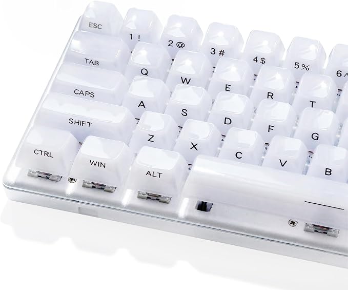 White Jelly Keycaps - Ceramic Style, Clear Translucent Crystal Keyccaps | Tsungup 119 Keys Side Print Custom Key Caps Keyboard Keycap Set for 60%,65%,75%,100% Mechanical Keyboards(MDA Profile)