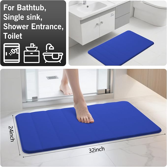 RUN HELIX Bathroom Rugs Set 2 Piece Memory Foam Bath Non-Slip Bath Mat,Washable Room Mats,Absorbent Shaggy Rugs Super Soft Kitchen Mats, Batroom Carpets for Bathroom,Tub,Shower Home Decor(Navy Blue)