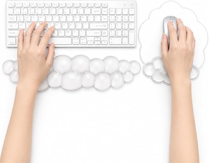 Cloud Gel Wrist Rest Set for Keyboard and Mouse – Ergonomic Wrist Support for Keyboard & Mouse Pad – Non-Slip Desk Wrist Support for Computer, Laptop & Gaming (White)