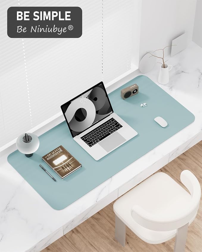 Desk Pad, 30" x 14" PU Leather Non-Slip Desk Mat Large Mouse Pad for Desktop, Waterproof Laptop Computer Writing Mat for Office, Home, Work, Gaming, Lake Blue