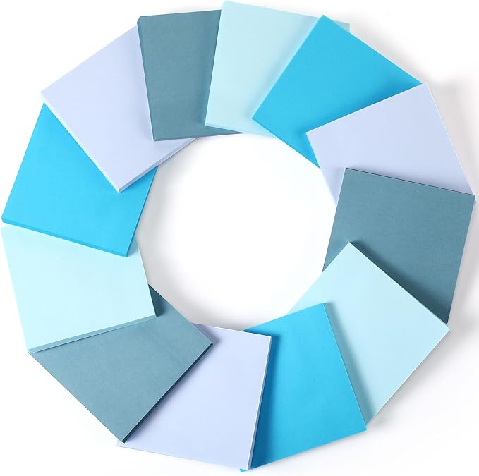 Thenshop 12 Pads Blue Sticky Notes 3''x3'', Self Stick Notes Pads Blue Office Supplies, Vintage Aesthetic School Accessories 50 Sheets/pad