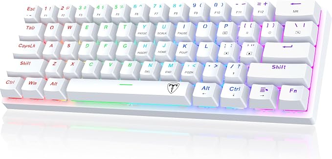 Portable 60% Mechanical Gaming Keyboard, Wired Ergonomic Keyboard with Red Switches,18 LED BacklitKeyboard,61 Keys Ultra-Compact Mini OfficeKeyboard for PC/Mac/Xbox,Easy to Carry On Trip-White