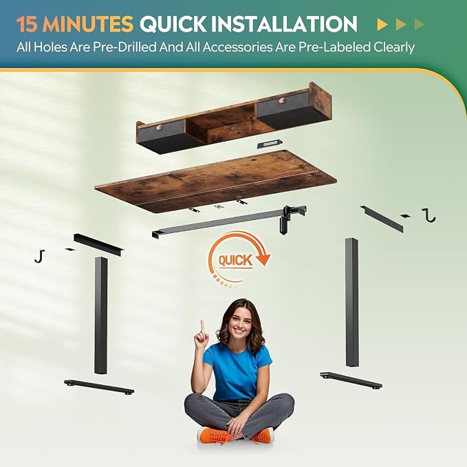 DEVAISE 48 Inch Standing Desk with Shelf, Ergonomic Computer Desk, Rustic Brown