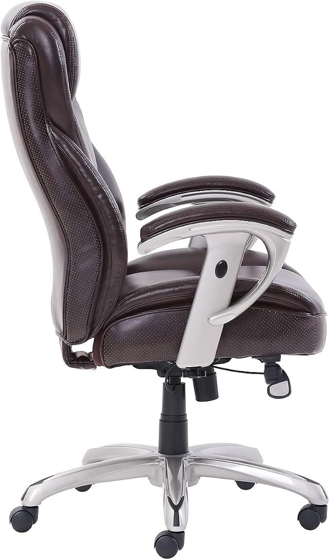 SertaPedic Emerson Big and Tall Task Chair, Supports Up to 400 Lb, 19.5" to 22.5" Seat Height, Brown Seat/Back, Silver Base