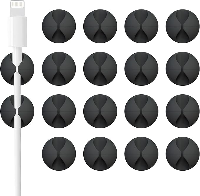 18 Pack Mini Cable Clips, Adhesive Cord Holder for Desk, Black | Space Saving Compact Design, Removable, Leave No Trace, Cable Management for Car Cubicle Nightstand, Home Office Essentials