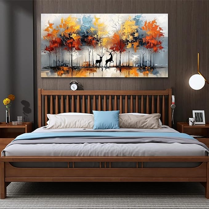 Lapremoly Large Canvas Wall Art For Living Room Wall Decor For Bedroom Modern Office Decorations Textured Abstract Wall Pictures Elk Forest Landscape Paintings Canvas Art Prints Home Decor Artwork