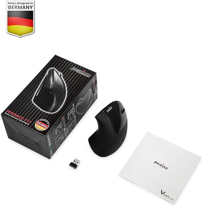 Perixx PERIMICE-713 Wireless Ergonomic Vertical Mouse - 800/1200/1600 DPI - Right Handed - Recommended with RSI User