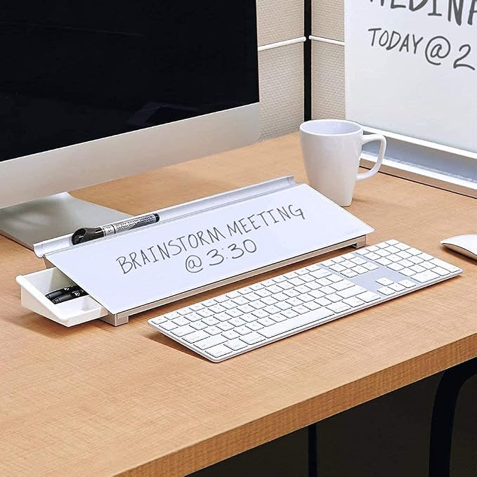 Glass Desktop Computer Pad, 18" x 6", Whiteboard, Dry Erase Surface, White Surface (GDP186), 2 Set