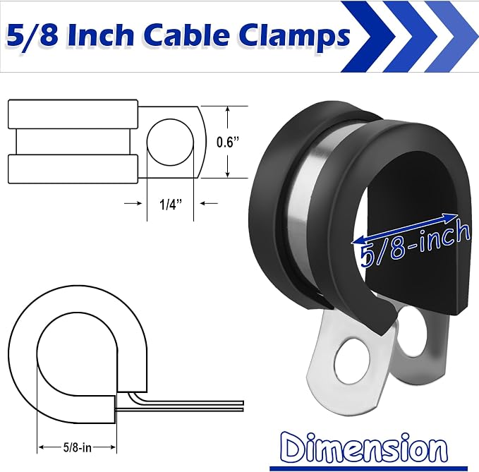 Strong Magnetic Cable Clips, 5/8 Inch Stainless Steel Cable Clamps, 8 Pack Rubber Cushioned Insulated Clamps, Automotive Wire Clamp, Magnetic Pipe Clips for Pipe Wire Cord Tube Installation