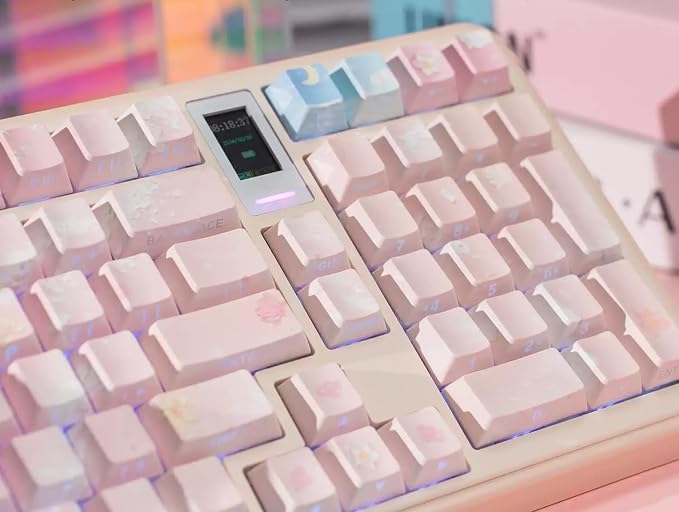 Pink Side-Printed Keycaps Set - 128 Keys Cherry Profile PBT Material 5-Sided Dye-Sublimation for 60%/65%/75%/100% Mechanical Keyboard