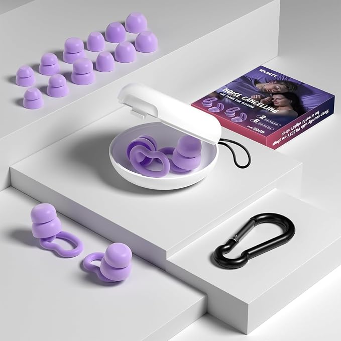 Ear Plugs for Sleeping,Reusable Noise Reduction Ear Plugs for Side Sleepers | 2 Pairs Silicone Ear Plugs, 6 Sizes Ear Tips (Single & Dual Layer), 30dB Noise Cancelling for Snoring,Travel ,Focus&Concerts