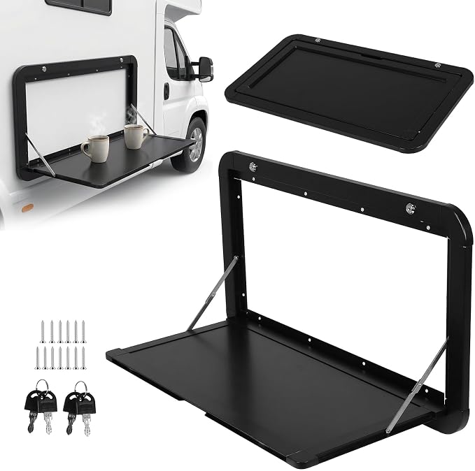 32x18inch Foldable RV Tables with Locking Latches Wall Mounted Desk Kit Large Capacity Lockable External Table for Caravans/Vans/Truck Campers/Travel Trailers
