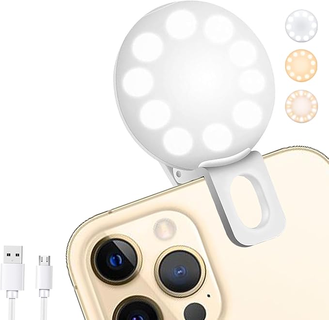 Mini Ring Light, Sansent Small Clip On Ring Light,Portable LED Light for Phone, 3-Level Adjustable Brightness Selfie Light (0.4 inch)