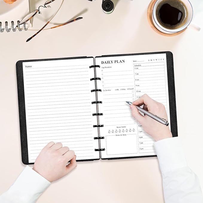 Junior Size To Do List Insert - 8-Disc Discbound Undated Daily Planner Refill for A5 Binder,100 Sheets/200 Pages Planner and Lined Refill, 100 gsm White Paper, 5.8'' x 8.3''