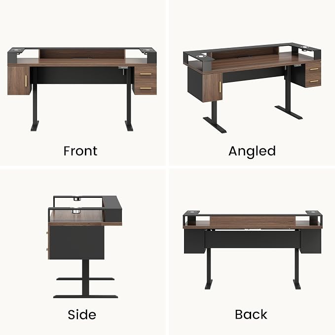 ModernMate 61'' Electric Standing Desk with Drawers, Dual Cup Holders | Height Adjustable Desk, Built-in Power Outlet & USB Ports, Monitor Stand, Sit Stand Table for Home Office, Black Walnut