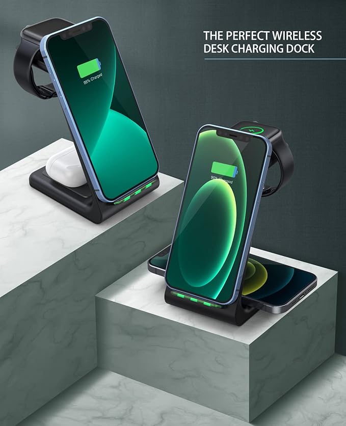 3 in 1 Wireless Charging Station, 2026 Upgraded Fast Desk Charger Station for iPhone 17 16 15 14 13 12 Pro Max Plus, Charger Stand for Apple Watch 10 9 8 7 6 5 4 3 2 SE, Airpods 4 3 2 Pro(Black)