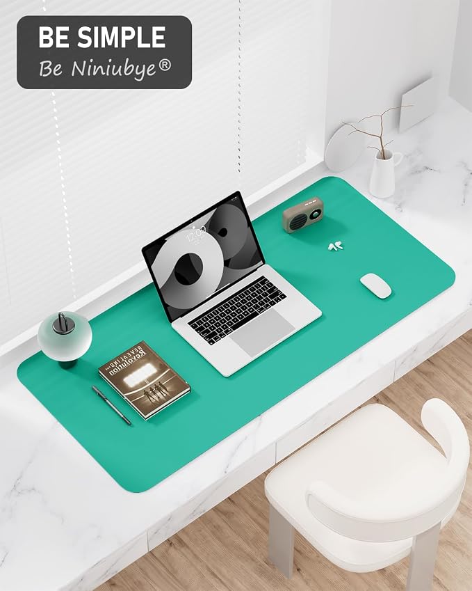 Desk Pad, 30" x 14" PU Leather Non-Slip Desk Mat Large Mouse Pad for Desktop, Waterproof Laptop Computer Writing Mat for Office, Home, Work, Gaming, Light Green