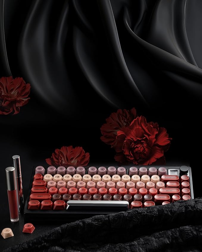 PBT Keycaps, Matte Red Lipstick Jelly Keycaps MOA Profile, 129 Keys Elegant Cute Custom Key caps for 61/68/84/87/98/100 Cherry Gateron MX Mechanical Keyboards, No Tear & Never Fades