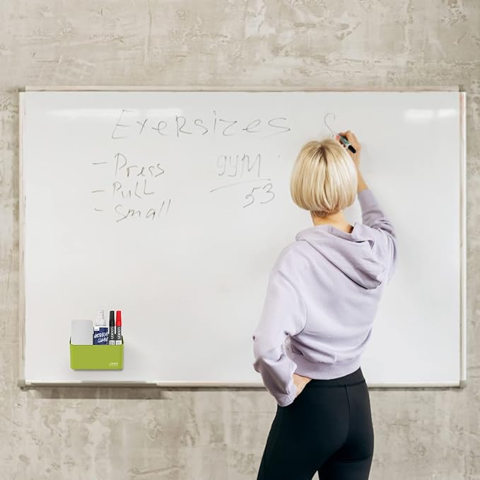 loukin Magnetic & Adhesive Marker Holder, Whiteboard Accessory Tray, Green | 5.3" × 2.2", Holds 1 Eraser and 8 Markers, Supports up to 3.3 lb, 2 Mounting Options, Fits Glass and Refrigerators