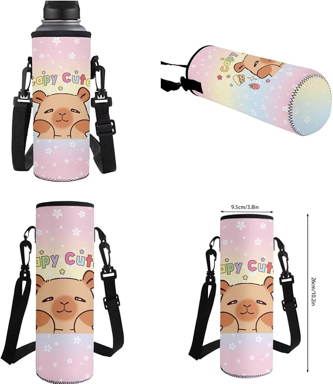 WELLFLYHOM Capybara Milk Tea Backpack for School Kids Girls 7-8 4PCS Book Bag with Lunch Bag Pencil Case Waterbottle Sleeve Back to School Supplies