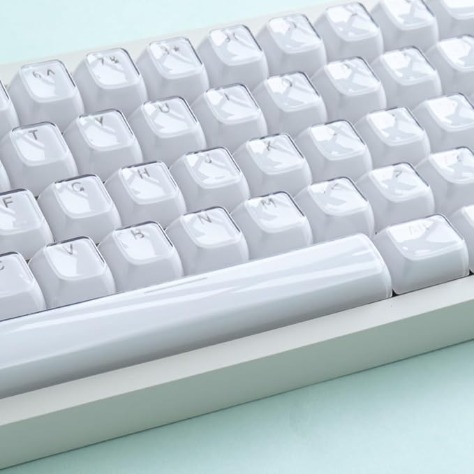 Tsungup Crystal Jelly White Keycaps, MDA Profile-Clear Translucent Jade Keycaps,130 Keys Shine Through Custom Key Caps Keyboard Keycap Set for 60%,65%,75%,100% Cherry MX Keyboard Mechanical