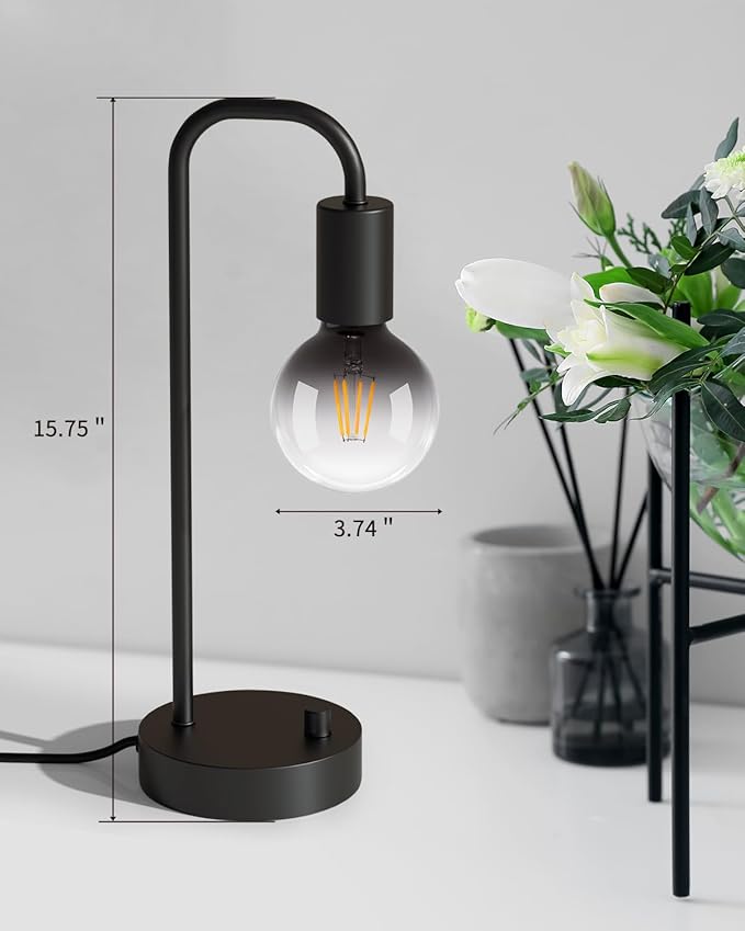ONEWISH Industrial Table Lamp Set of 2, Fully Dimmable Beside Lamp with Gradient Black Art LED Bulb, Modern Nightstand Desk Lamps for Bedroom, Living Room, Office, Reading(Bulb Included)